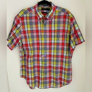 NAUTICA Men's Colorful Plaid Button-Up Shirt Size L Cotton Pocket Short sleeve